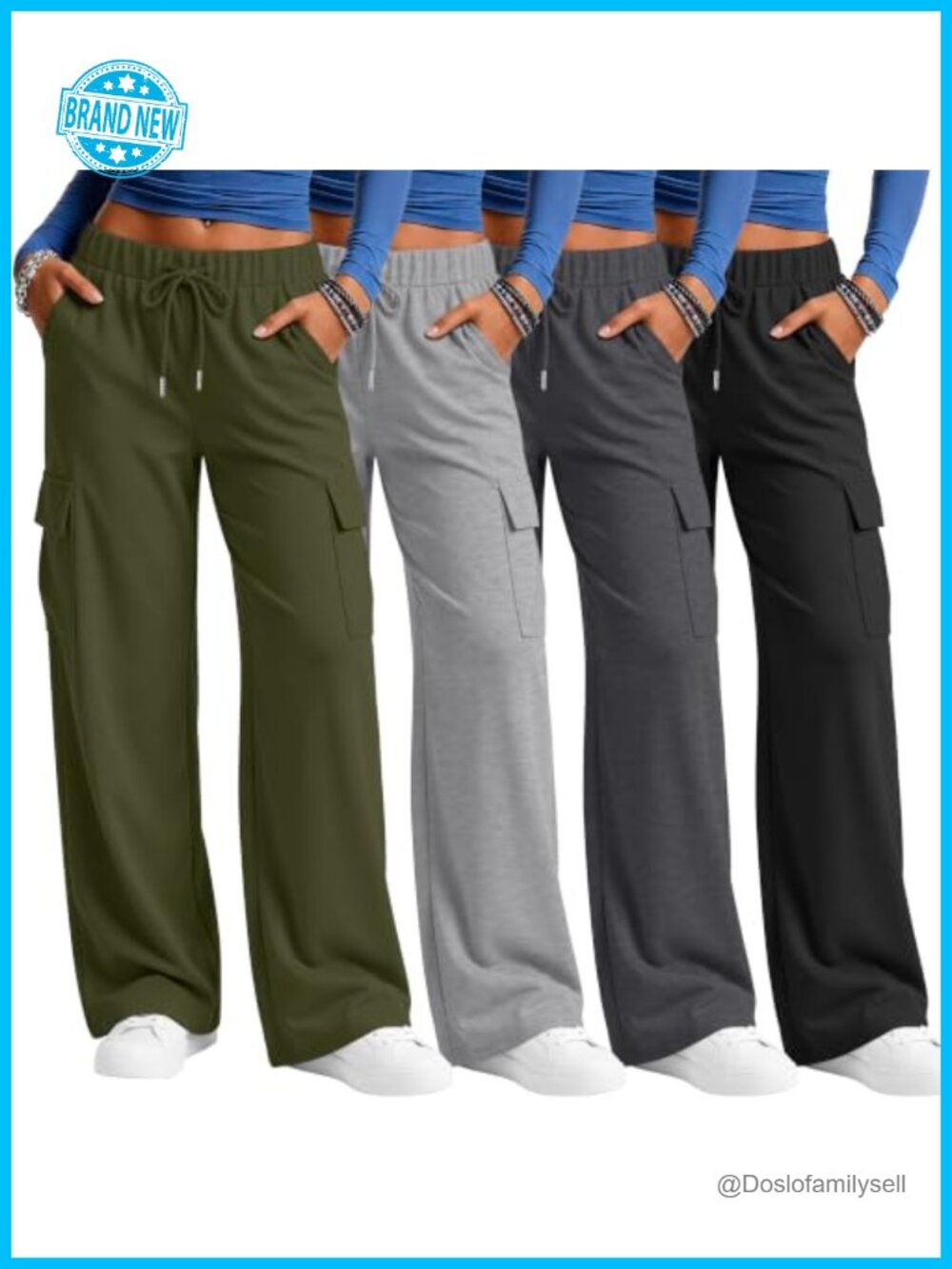 Women's Cargo Sweatpants 4 Pack Baggy Wide Leg Lounge Pants Drawstring